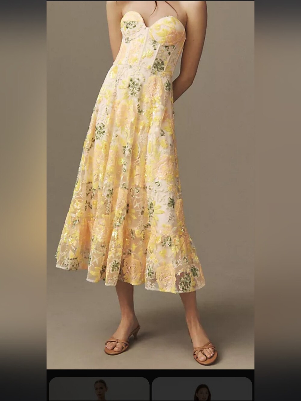 Yellow Floral Bustier Midi Dress